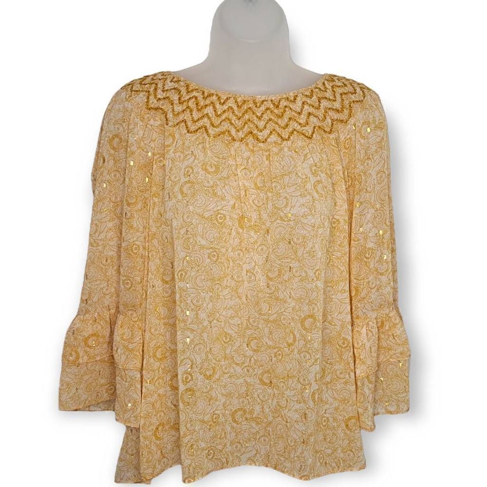 LC Lauren Conrad Yellow Boho Peasant Blouse size Small